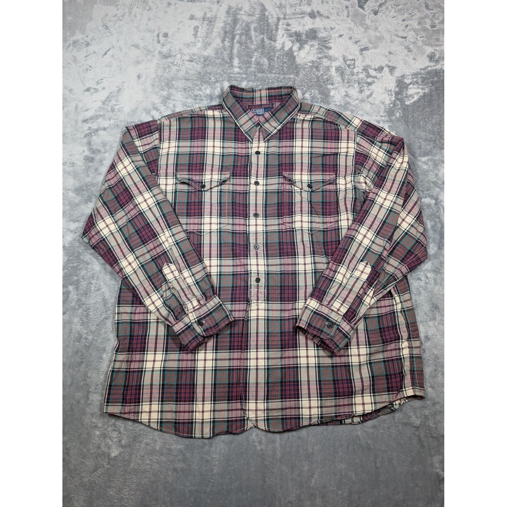 Polo Ralph Lauren Shirt Mens Extra Large Multi Plaid Woodsman Workshirt Cotton